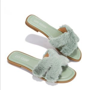 Mint Faux Fur Sandals